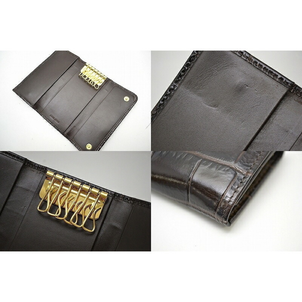 Miu Miu 6-Row Key Case Embossed Leather Brown - image 3